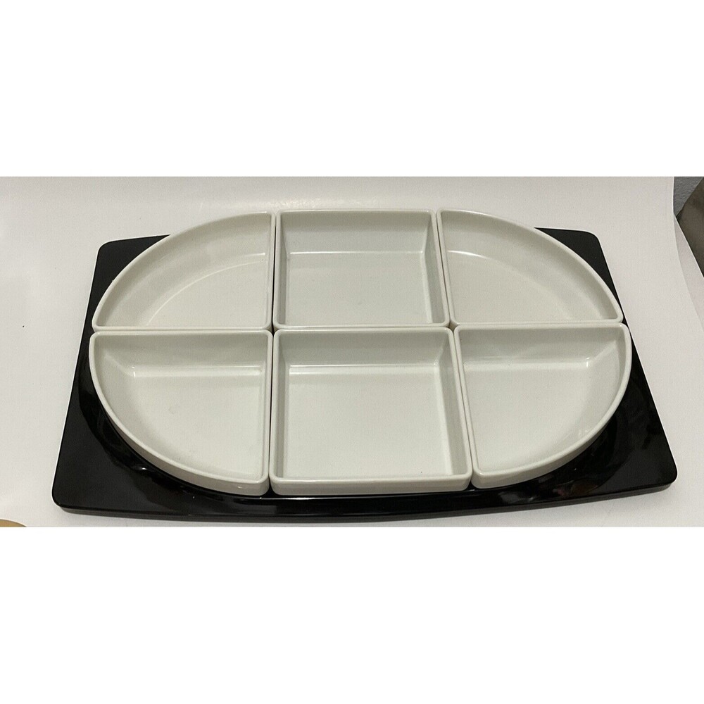 Vtg Ornamin Black White Serving Platter Tray Sections Charcuterie Heavy Melamine